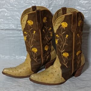 Brown and Tan Floral Embroidered Women's Cowboy Boots